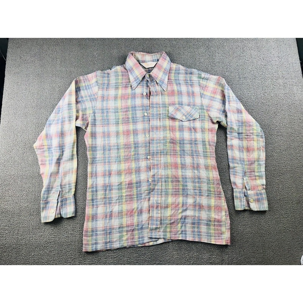 Vintage Palm Beach Sportswear Shirt Men M Multi Color Plaid USA Made Travel
